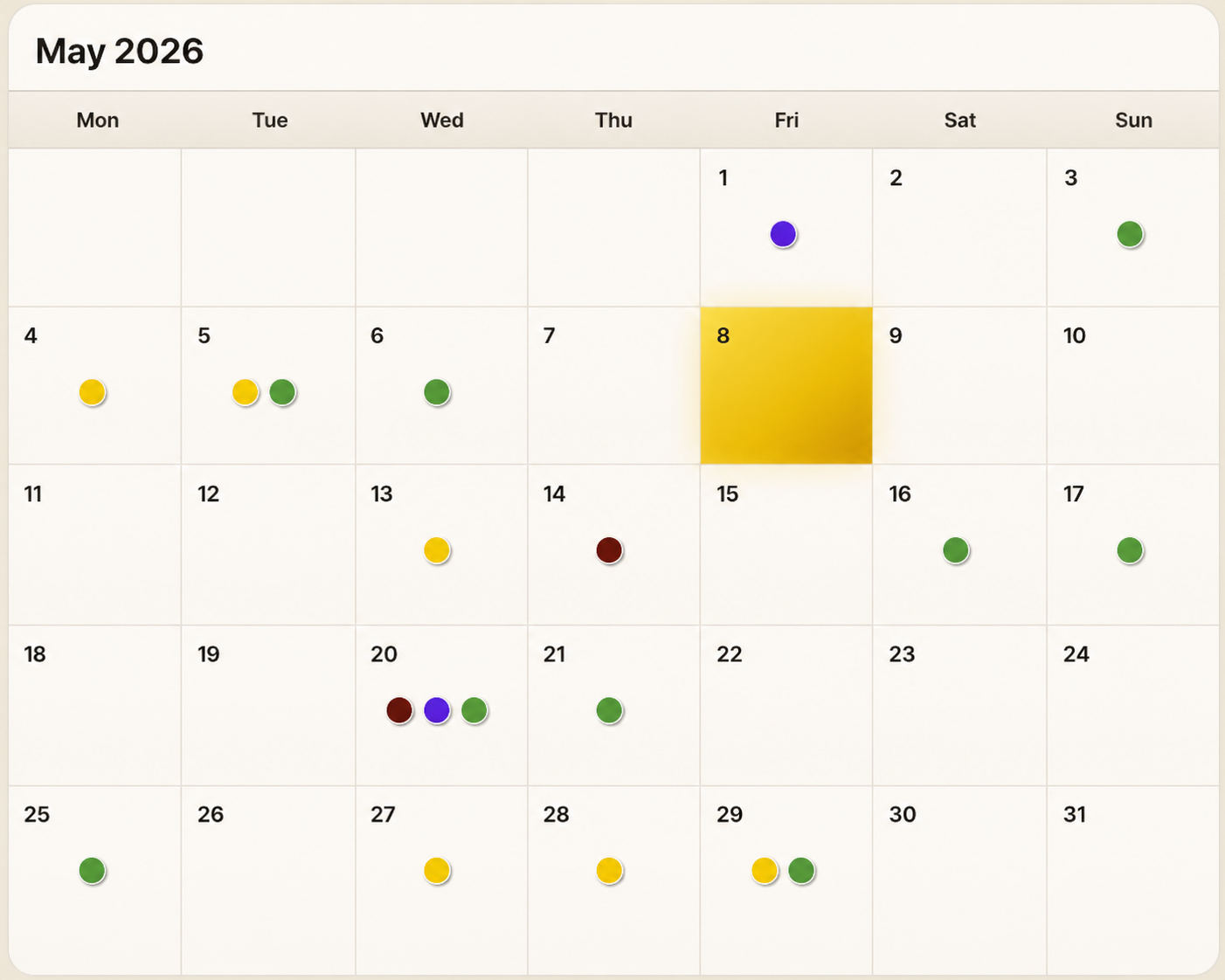 Whole Day calendar preview